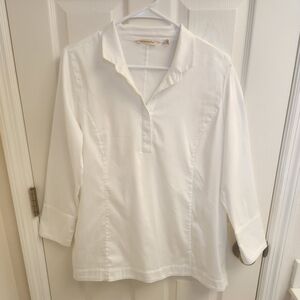Soft Surroundings Women's Top White Collared Buttoned Neck Size Petite Large